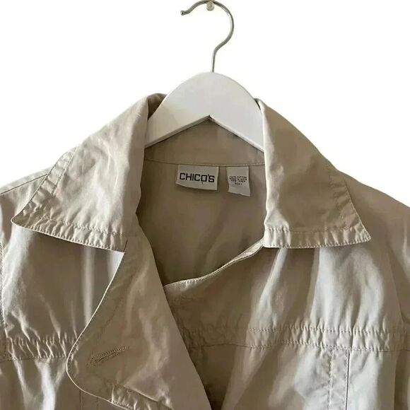 Chicos Cotton Tan One Button Lightweight Cozy Womens Jacket SZ 1 - Picture 2 of 10